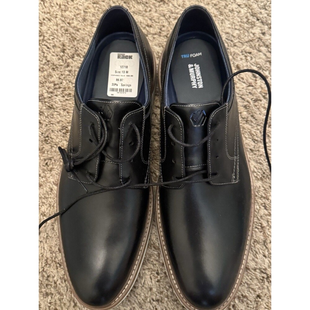 Johnston & Murphy Men's Derby Dress Shoes Black Lace-Up US 13 M Tru Foam